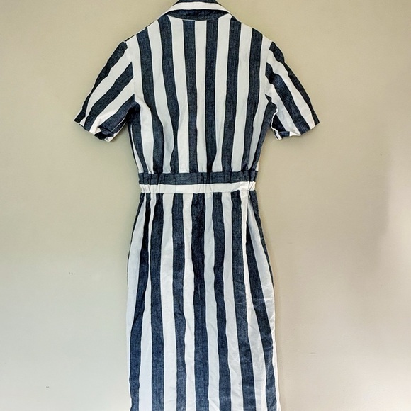 ASOS Midi Shirt Dress Size 2 Gray Ivory Stripe Cotton | V-Neck Pencil Workwear - Picture 9 of 11